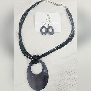 Set of Black Necklace and Earrings, beaded.